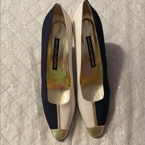 Anne Klein Navy and Cream, 3” Heels with gold accents.